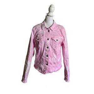 NYDJ Women's Pink Acid Wash Style Denim Jean Trucker Jacket Streetwear US Size M